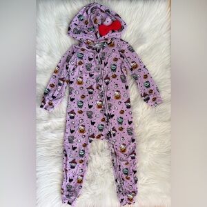 EUC Posh Peanut Hello Kitty Purple Monster Hooded Bamboo Terry Romper 2T